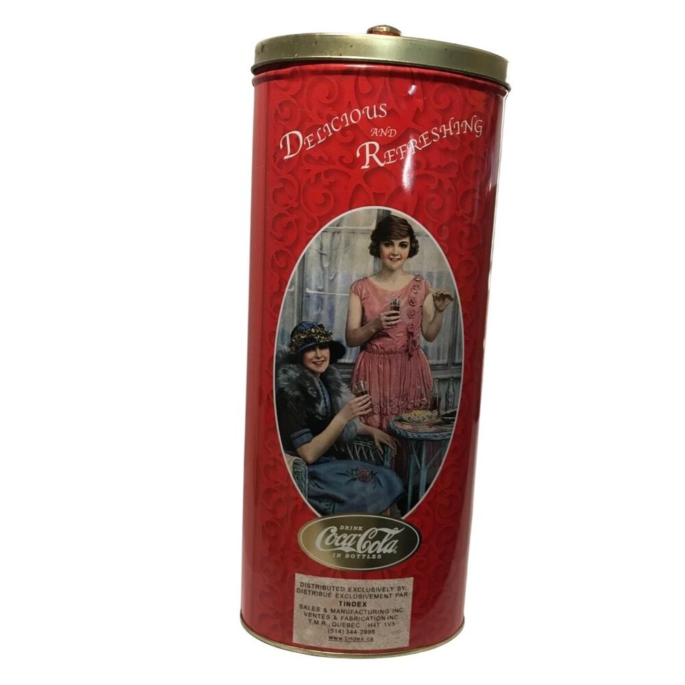 Coca Cola Tin Canister Tall Oval Vintage Container Retro Advertising Coke 11"